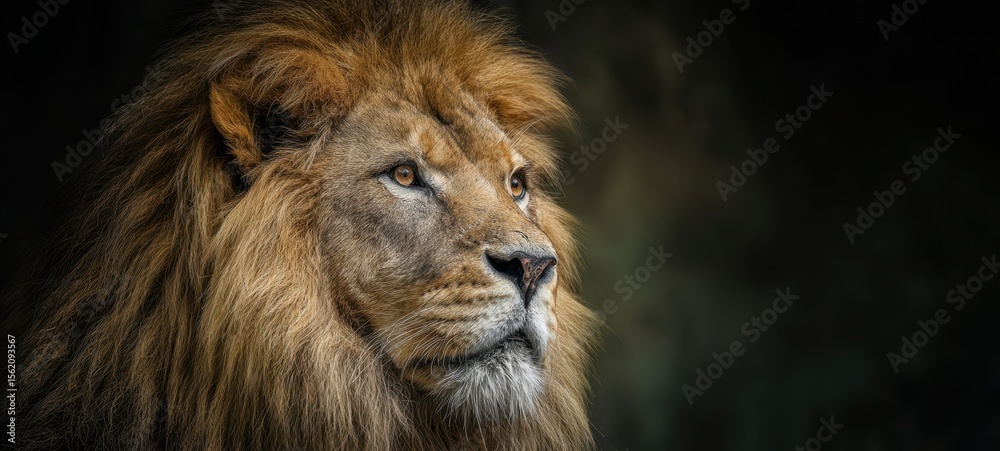 Fototapeta premium The majestic lion gazing thoughtfully in its natural habitat.