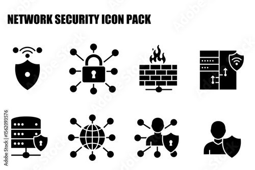 Network security icons depicting various aspects of data protection in a digital environment.
