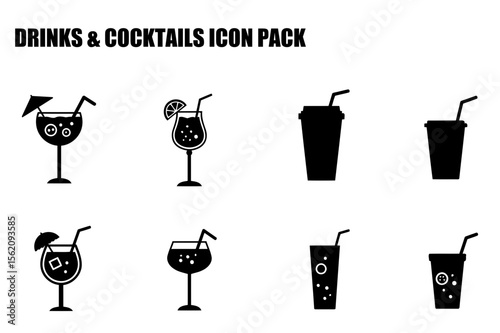 Drinks and cocktails icon pack. various beverage types in different styles.