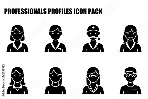 Professional profiles of diverse individuals in various business and medical roles, front view.