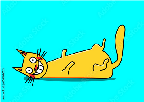 illustration of a cat belly up