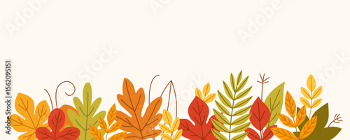 Autumn Leaf Border with Colorful Foliage – Flat Botanical Banner Design