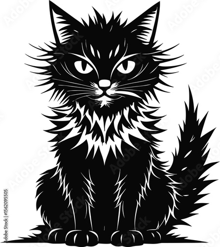 Fierce black cat with spiky fur feline animal