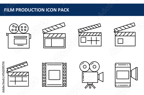 Film Production Icon Pack featuring various movie equipment