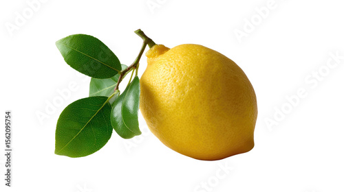 Vibrant Zesty Lemon: A solitary, ripe lemon, radiating freshness, is beautifully captured with its accompanying green leaves, a bright and zesty addition to any culinary or visual project.