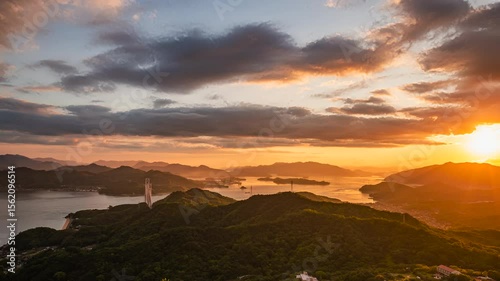 高見山展望台から望む日の入りタイムラプス　広島県尾道市