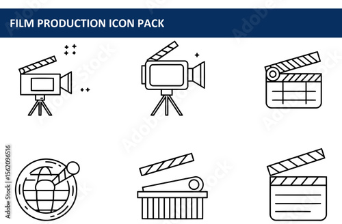 Film production icon pack depicting various equipment for a movie set.