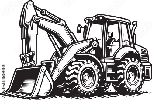 Heavy Duty Construction Vehicle,  Excavator Backhoe Loader Silhouette Vector Illustration. new 2025 trendy.