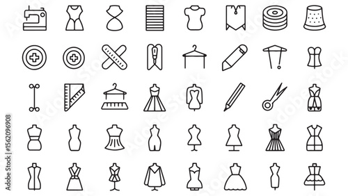 Sewing & Dressmaking Icons Line Art Vector Set