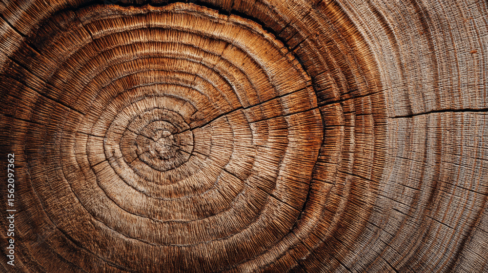 Fototapeta premium Detailed tree rings texture showcasing wood grain and growth rings, capturing a natural and organic aesthetic.