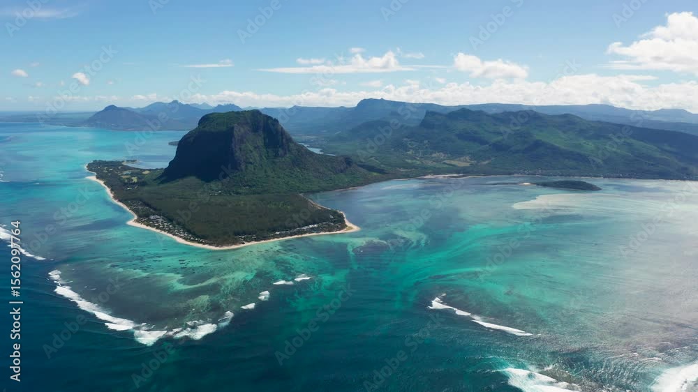 Aerial view of Le Morne Brabant mountain, Mauritius.