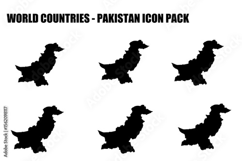 Pakistan country map silhouettes in a repeated pattern on white background. Simple, easily recognizable map representations of Pakistan for geographic research or educational use.