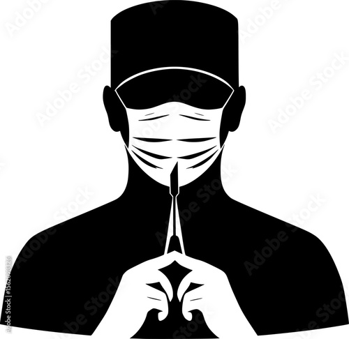 Silhouette of surgeon with mask holding a scalpel
