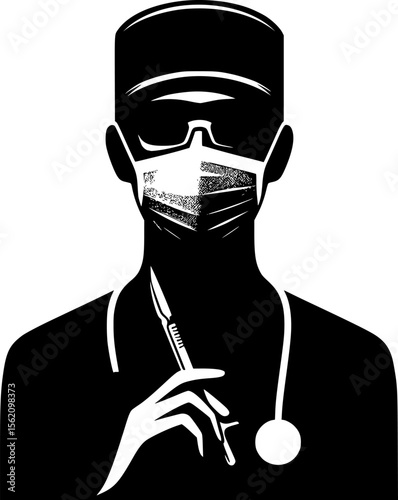 Silhouette of surgeon with mask holding a scalpel
