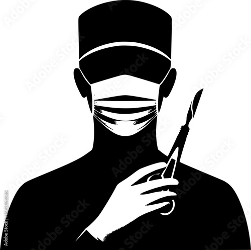 Silhouette of surgeon with mask holding a scalpel
