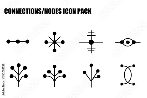 Abstract graphic design of network connections/nodes. Set of simple, geometric shapes against a plain white background.