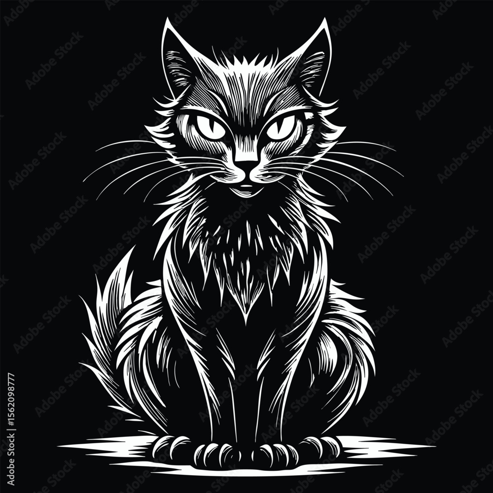 Obraz premium Fierce feline portrait on black animal white