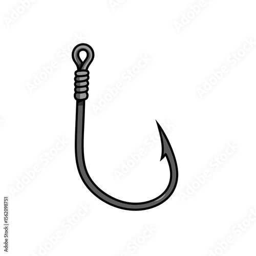 vector illustration of barbless fishing hook, curved metal design, sharp tip on white background