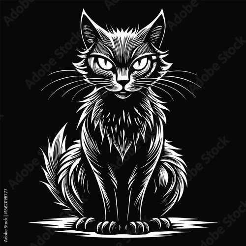 Fierce feline portrait on black animal white