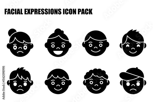 Facial expressions of children and teens displaying various emotions in a graphic design format.