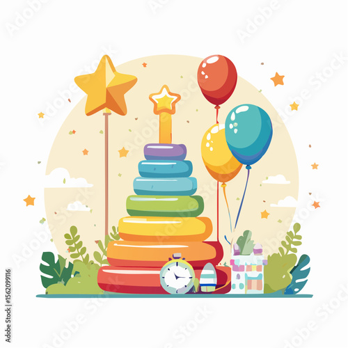 Vector items for printable baby milestone cards- stars, balloons, rattles, numbers