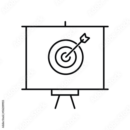 Goal, purpose black outline icon. Arrow hit to bully the eye. Achieve goals. Target concept. Trendy flat isolated symbol, sign for: illustration, logo, app, web design, dev, ui, ux, gui. Vector EPS 10