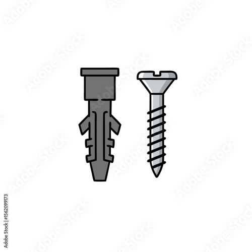 Wall anchor and screw illustration in simple graphic style  