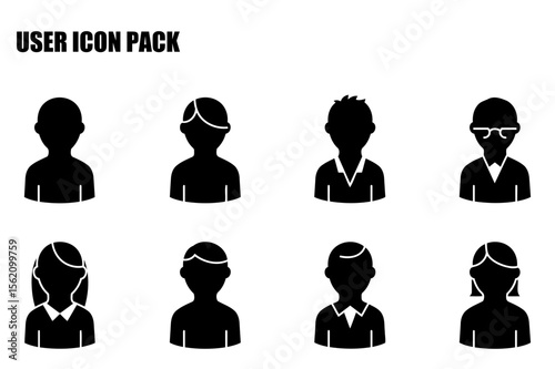 User icon pack of diverse people in various professional roles. Simple silhouettes of men and women in business casual attire presented against a white background.