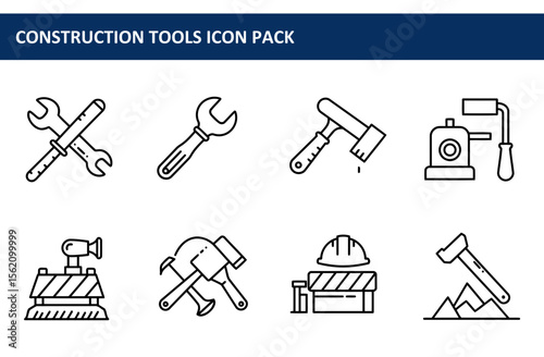 Construction tools icons in a simple, outlined style. Collection of various tools depicted in a flat design. General construction worker icons in a simple, modern graphic style -