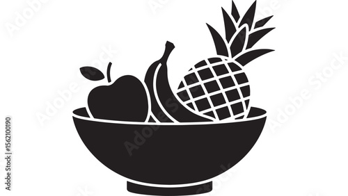 Tropical Fruit Bowl Apple, Banana, Pineapple Icons