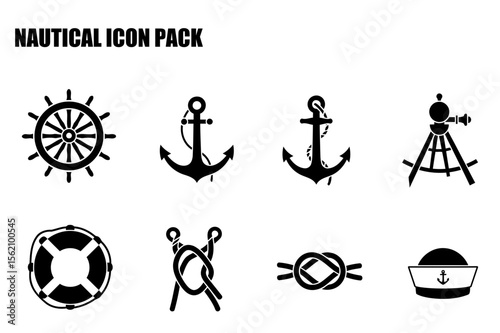 Nautical icons, a collection of various maritime symbols.