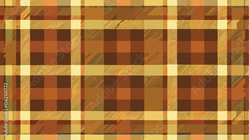 Warm brown and yellow plaid pattern with textured stripes tartan background