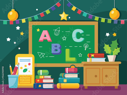 Colorful classroom with board  background for kindergarten