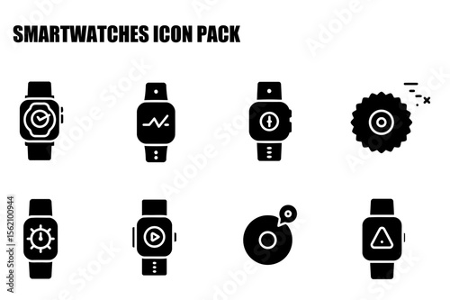 Smartwatch icons in various functionalities with a white background.