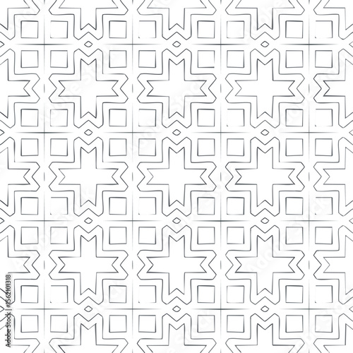 Seamless geometric pattern with star and square motifs in dark gray background texture