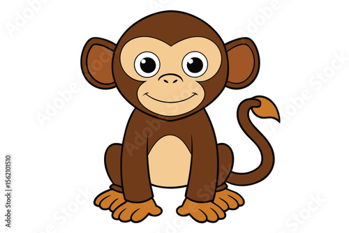 Cute brown monkey is sitting quietly with a happy smile expression showing