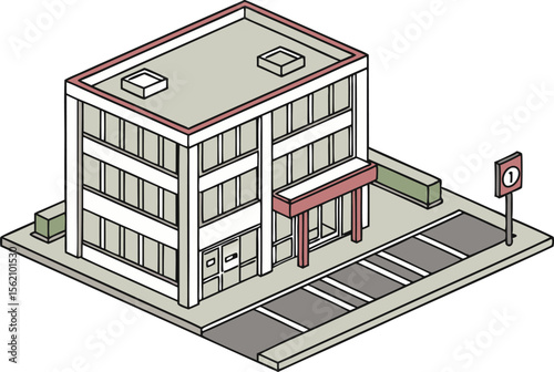 Office Building Design Set Featuring Windows Doors and Business Architecture. Modern Office Building Illustration for City Planning Business and Real Estate. Flat Style Office Building Collection