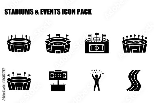 Black and white stadium icons for sports event graphic design.