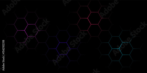 Elegant Abstract Hexagonal Light Design on a Futuristic Black Background