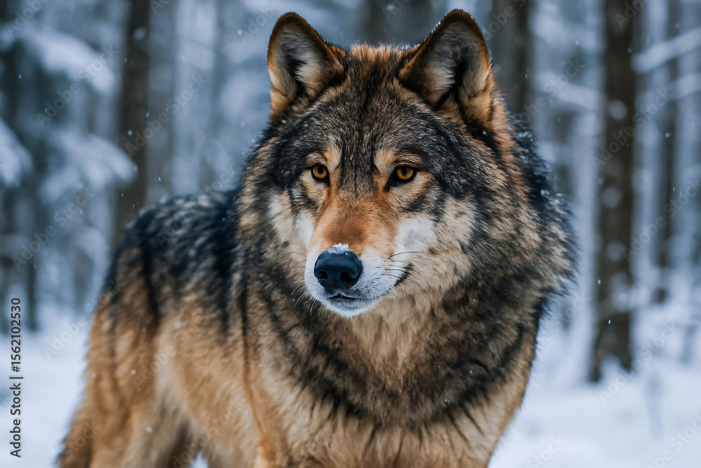 Fototapeta premium Wild Wolf Portrait in a Snowy Forest