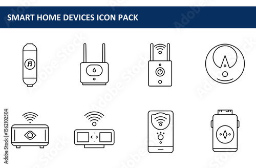 Smart home device icons depicting various functionalities in a modern, minimalist style.