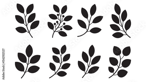Elegant Black Leaf Silhouette Icons Set EPS Vector Graphics