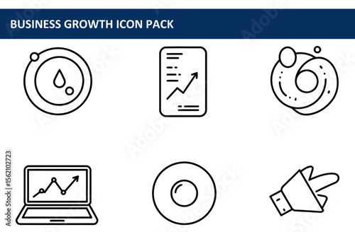 Business growth icons in a simple line art style. Collection of business growth icons, for use in a presentation or website, depicting elements of business growth.