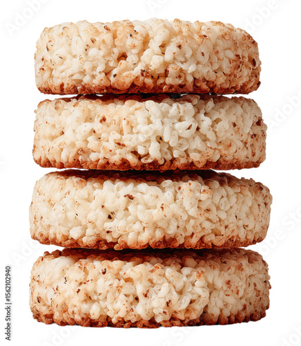 Stack of round seasoned rice cakes isolated on png transparent background