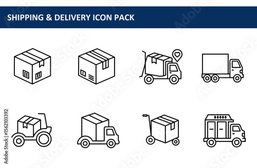 Shipping and delivery icons for a logistics company. Set of simple, clean line art icons depicting various aspects of shipping and delivery.