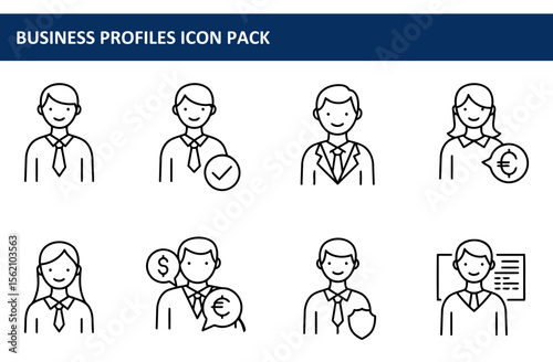 Business profiles of diverse professionals in formal attire, various poses against a plain background.