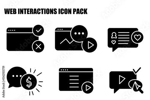 Web interactions icon pack depicting various user interface elements.