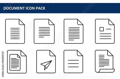 Document icons set in simple line art style. Collection of various file format icons.