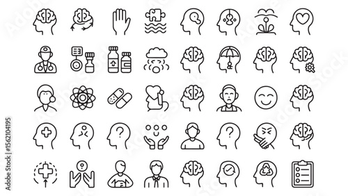 Mental Health Icons Line Art Vector Set for Design