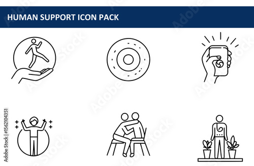 Human support icon pack showing various actions and interactions